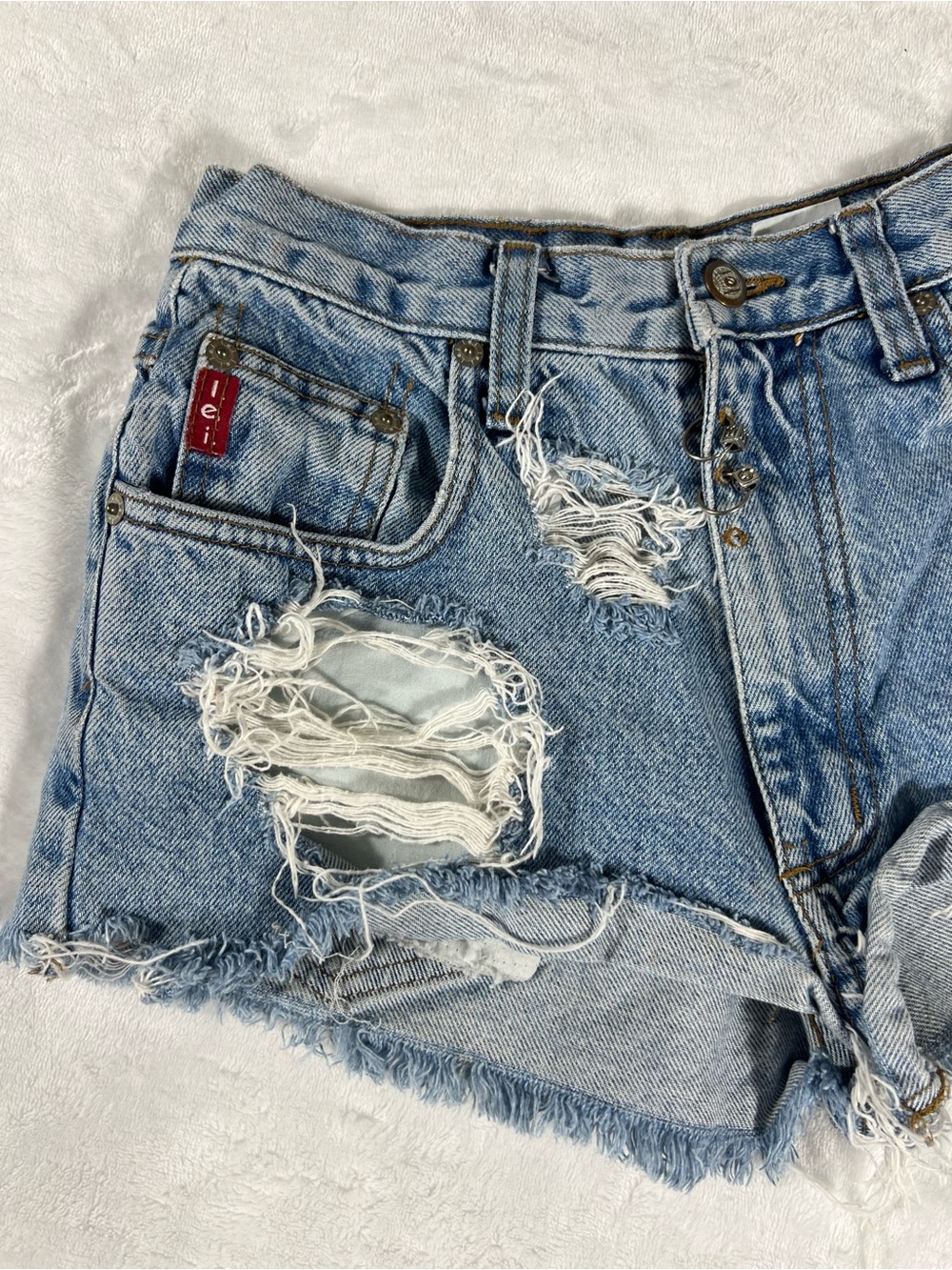 Vintage 90s LEI Life Energy Intelligence Heavily Distressed Denim Shorts